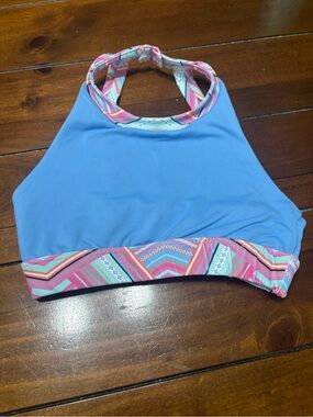 Kaia High Neck Cropped Top with Pink Multicolor Trim